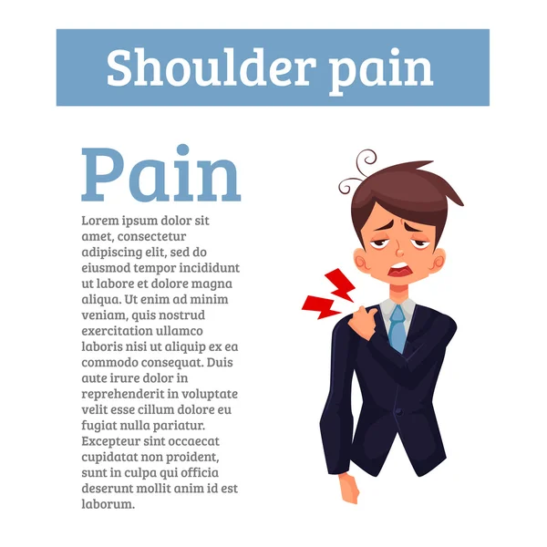 Hombre está enfermo en su hombro, una violación de la columna vertebral — Vector de stock