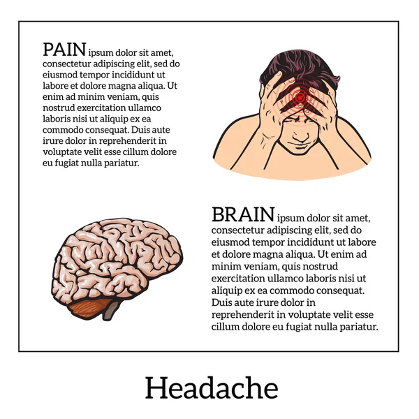 Begreppet huvudvärk, hjärnan skiss illustration — Stock vektor