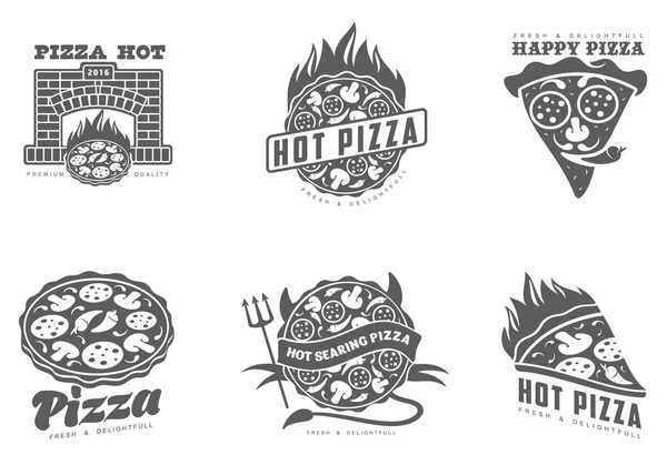 Szett-fekete-fehér pizza logók — Stock Vector