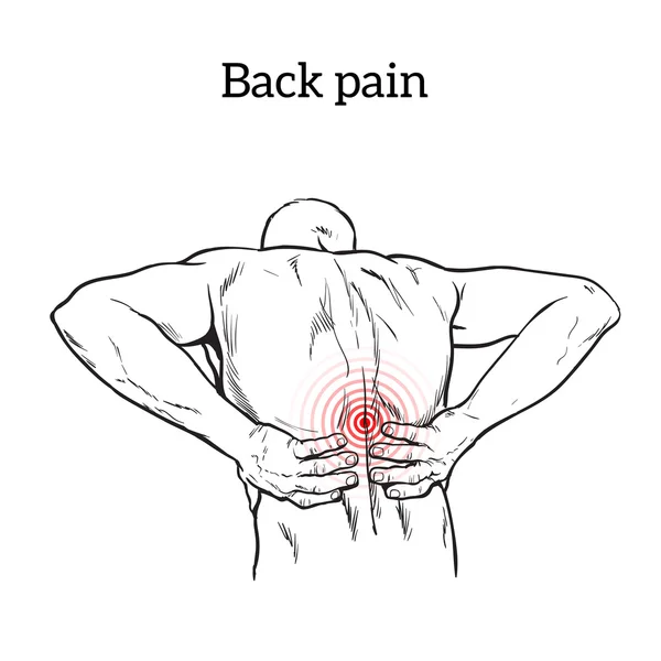 Low back pain in men, black and white sketch — Stock Image Low back pain in men, black and white sketch Stock Image
