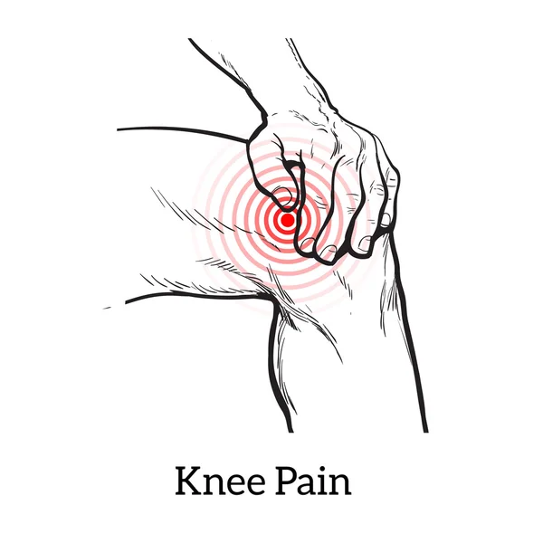 Ilustrace bolest kolena. Ruce držící nohu — Stock fotografie