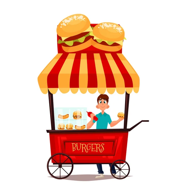 Mobile retro shop with burgers — ストックベクタ