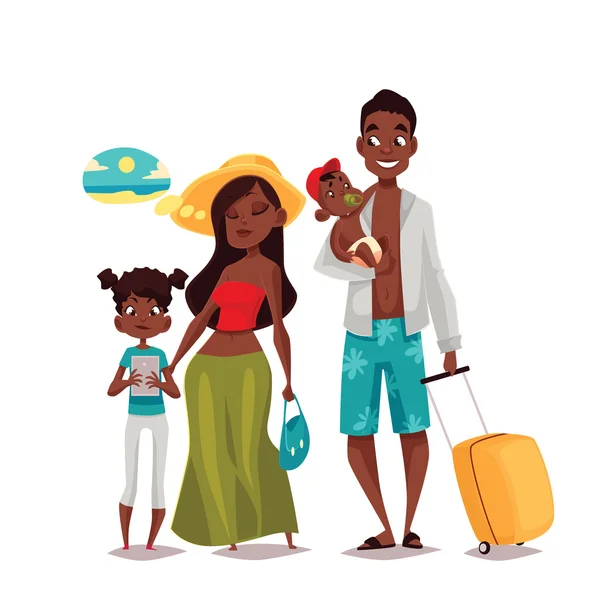 Famiglia con due bambini e bagagli arrivati Vacanza — Foto Stock