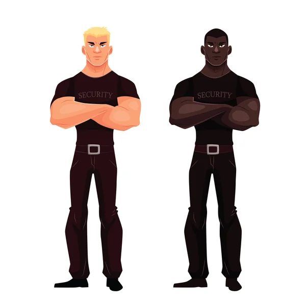 Male African and European security stand — Stock Vector