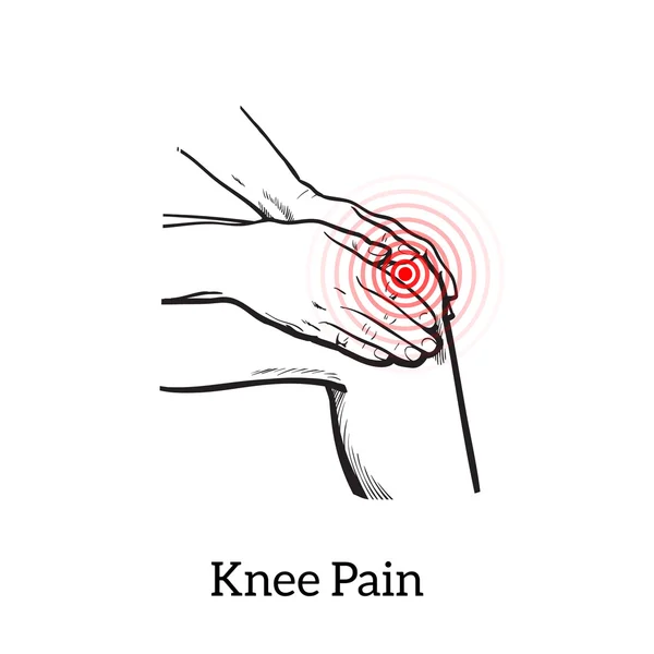 Ilustração da dor no joelho. Mãos segurando perna — Fotografia de Stock