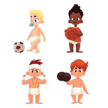 baby in diapers playing sports clipart