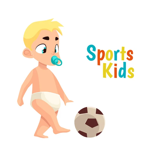Baby i blöja spela fotboll — Stock vektor