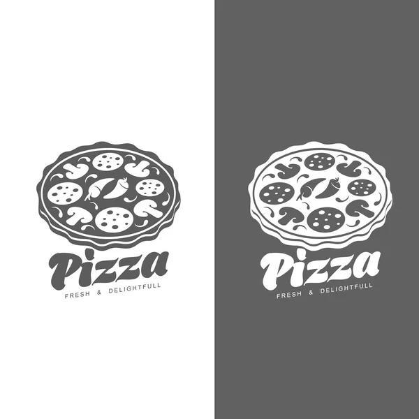 Uppsättning av monokroma pizza logotyper — Stockfoto