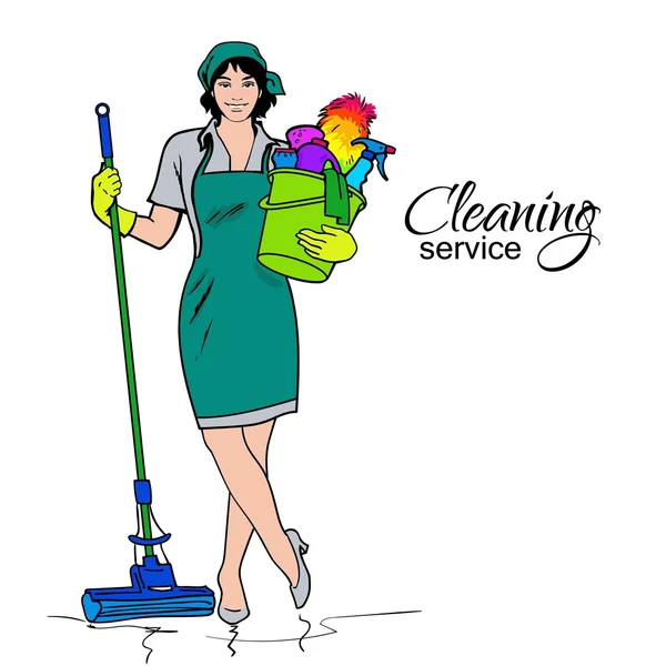 Mujer de uniforme. Servicios de limpieza . — Foto de Stock