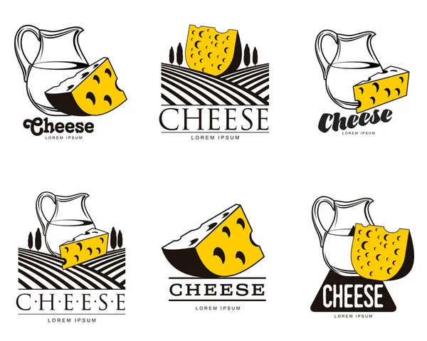 Stort antal olika logo med ost — Stock vektor