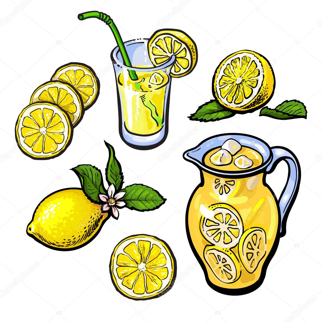 Jar And Glass Of Ice Tea With Lemon Stock Illustration - Download