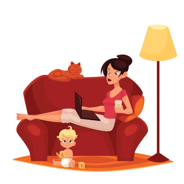 Young mother is working at home — 图库照片