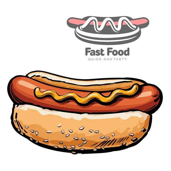 Set of illustrations and logo hot dog — Stock Vector
