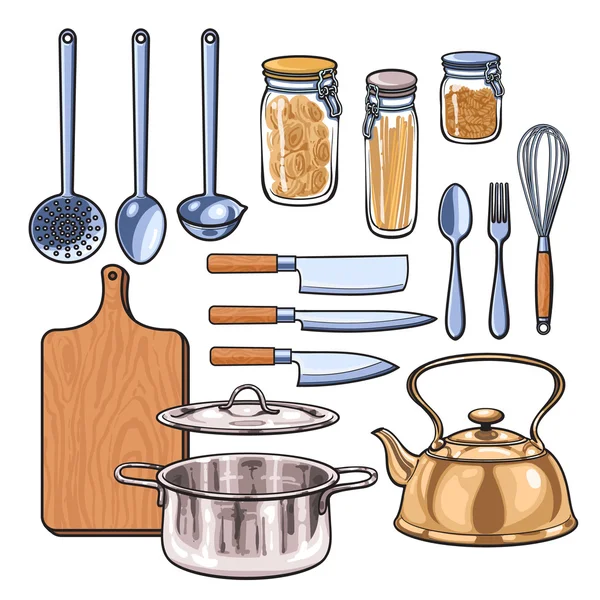 Utensilios de cocina en un estilo de boceto de color —  Fotos de Stock