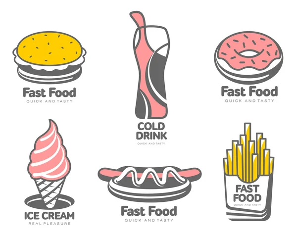 Juego de logos con comida rápida — Vector de stock