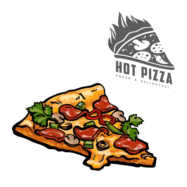 Leckeres Stück Pizza mit Logo — Stockvektor