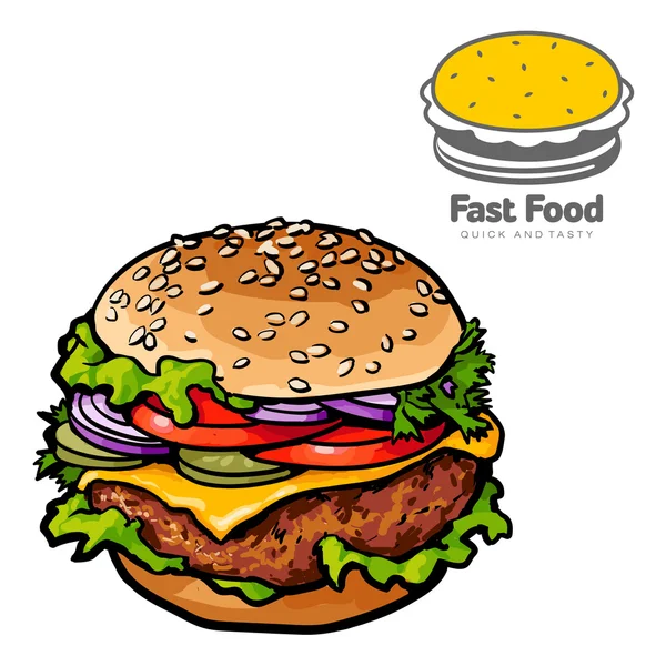 Tasty burger with a logo — Stock Vector