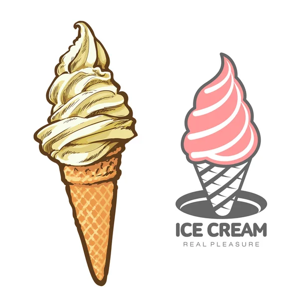 Delicioso logo de helado — Vector de stock