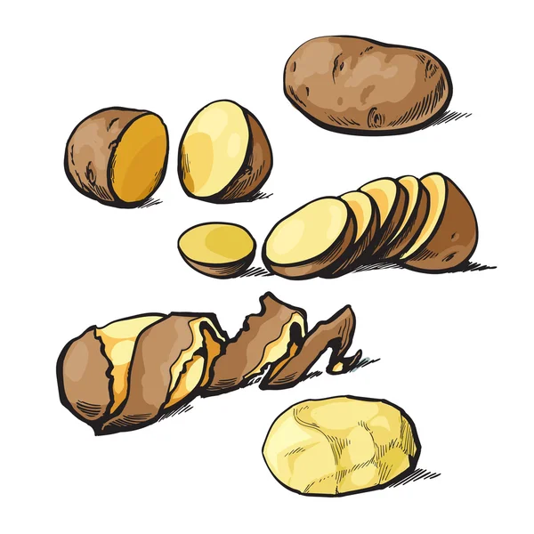 Conjunto de batatas de limpeza e corte — Fotografia de Stock