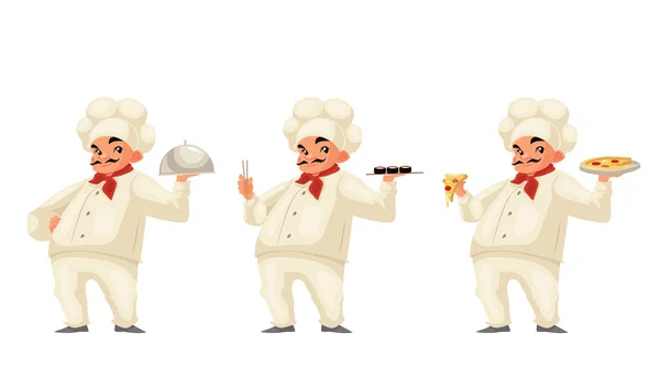 Chef servant des sushis pizza alimentaire — Image vectorielle