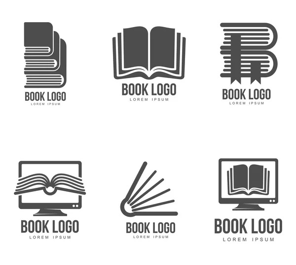 Conjunto de desenhos de logotipo do livro preto e branco — Vetor de Stock