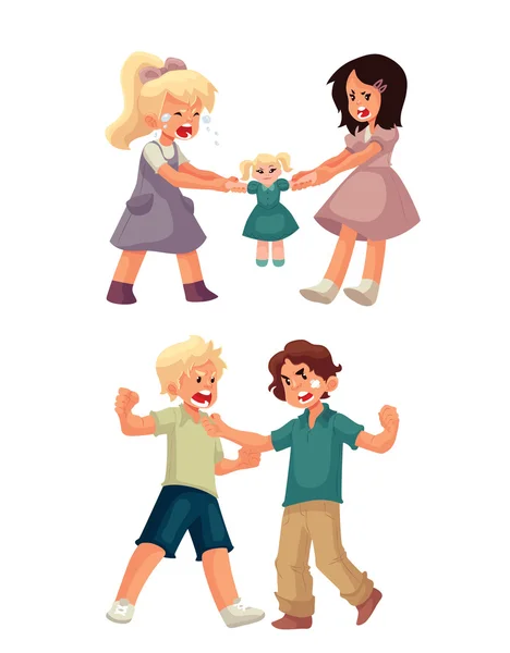 Girls fighting over a doll and boys punching each other Royalty Free Stock Illustrations
