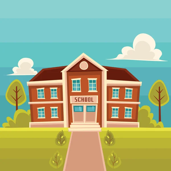 Front view school building cartoon illustration — Stock Photo, Image