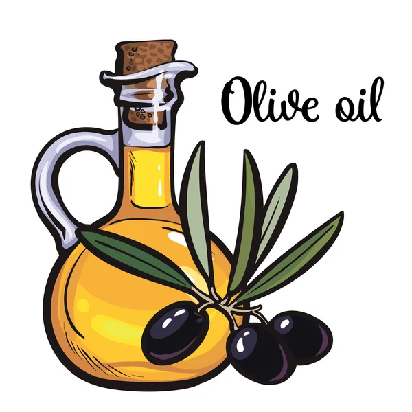 Bouteille d'huile d'olive aux olives noires — Image vectorielle