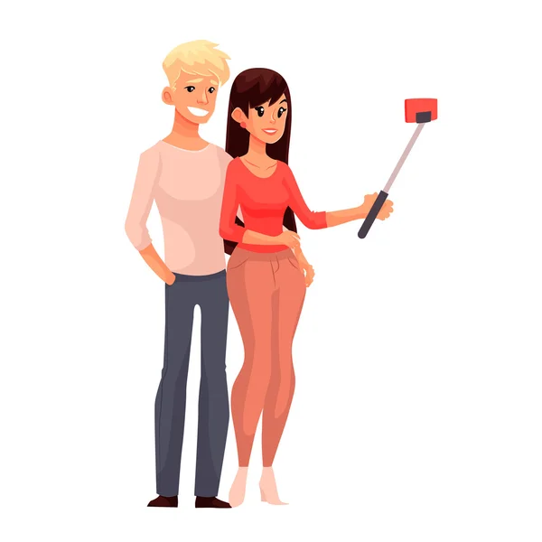 Young caucasian couple taking selfie — Stock Vector