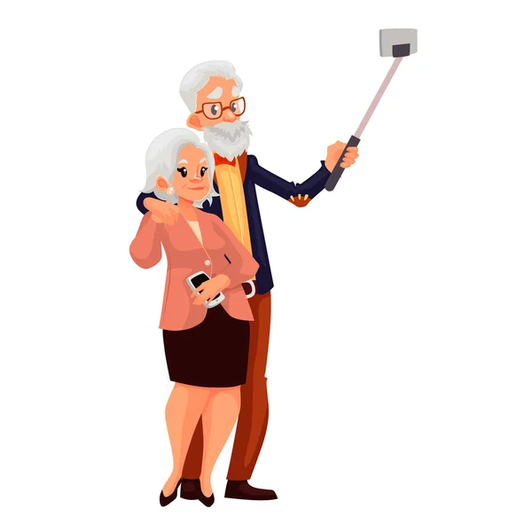 Szürke hajú kaukázusi házaspár figyelembe selfie — Stock Vector