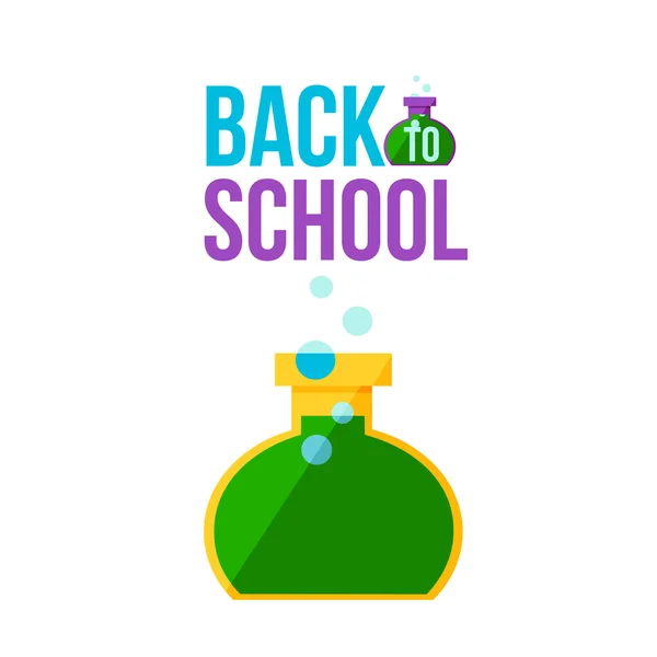 Back to school poster with round chemical retort — Stock Vector