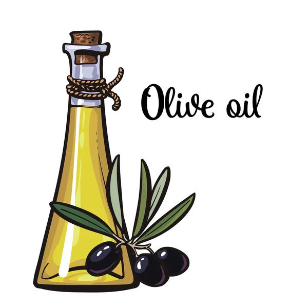 Botella de aceite de oliva con aceitunas negras — Archivo Imágenes Vectoriales