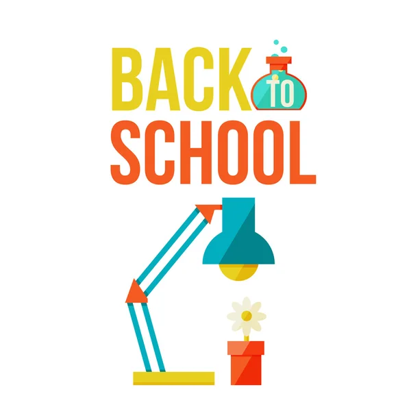 Back to school poster with table lamp and flower pot — Stock Vector