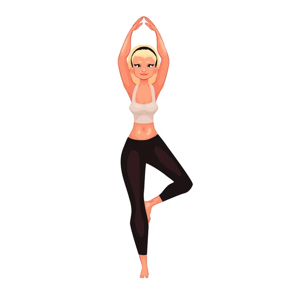 Med vacker kvinna i olika poser av yoga — Stock vektor