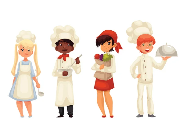 Kreskówka na białym tle kucharzy dzieci w kapeluszach i jednolite — Zdjęcie stockowe