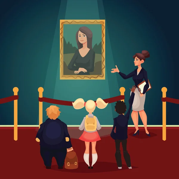 Enfants dans le musée regardant une œuvre d'art classique — Image vectorielle