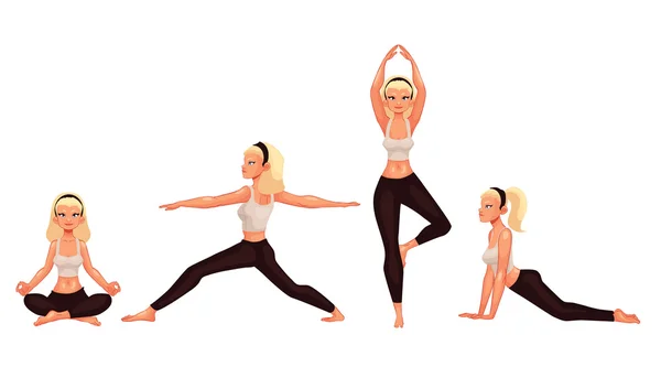 Set mit schönen Frauen in verschiedenen Posen des Yoga — Stockvektor