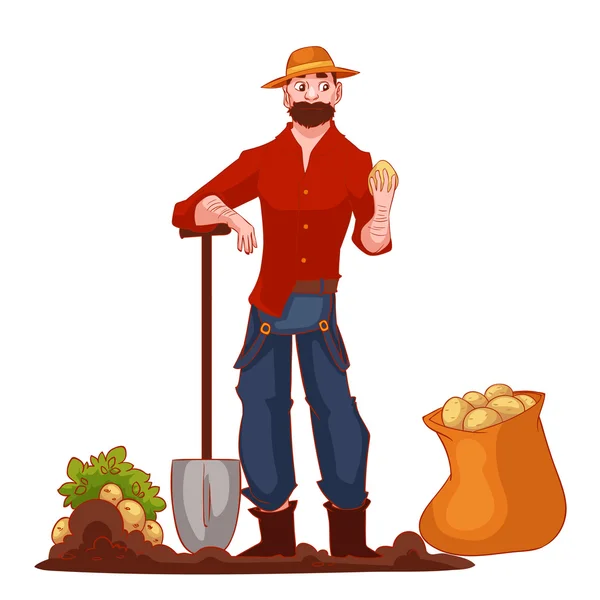 Człowiek do zbioru ziemniaków w polu — Wektor stockowy
