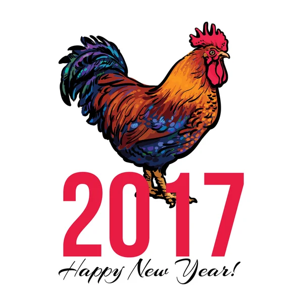 Carte de voeux du Nouvel An 2017 colorée avec coq — Image vectorielle