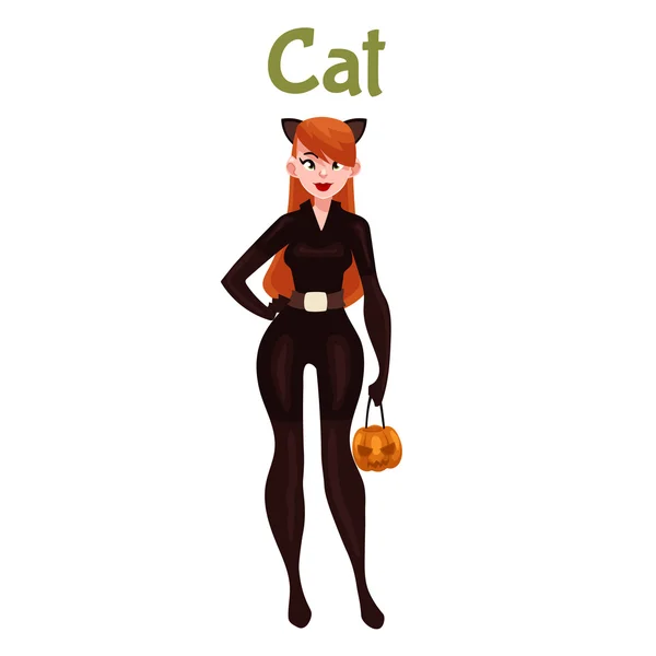 Young beautiful woman dressed in cat costume for Halloween — Stock vektor