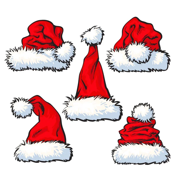 Ensemble de chapeau rouge Père Noël isolé sur fond blanc — Image vectorielle