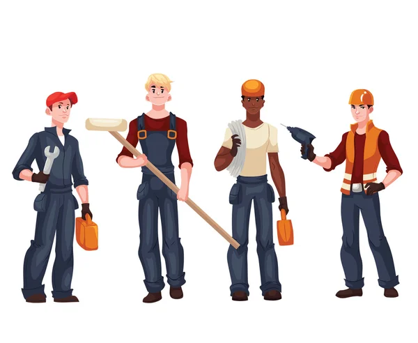Set di lavoratori a tempo pieno elettricista, meccanico, pittore, riparatore — Vettoriale Stock