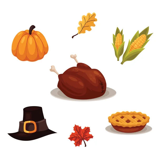 Set of traditional thanksgiving symbols — Stock Vector