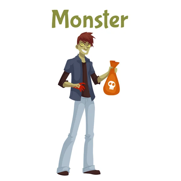Junger Mann in grünem Monster-Kostüm zu Halloween — Stockvektor