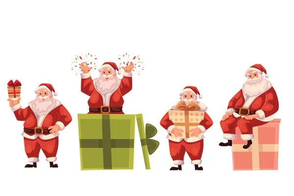 Noel Baba tutuyor, dışarı haşhaş ve kutunun üzerinde oturan — Stok Vektör