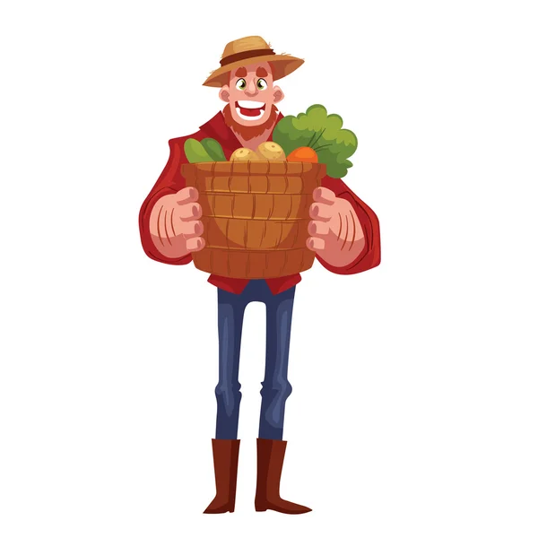 Mann hält Körbe mit Obst und Gemüse — Stockfoto