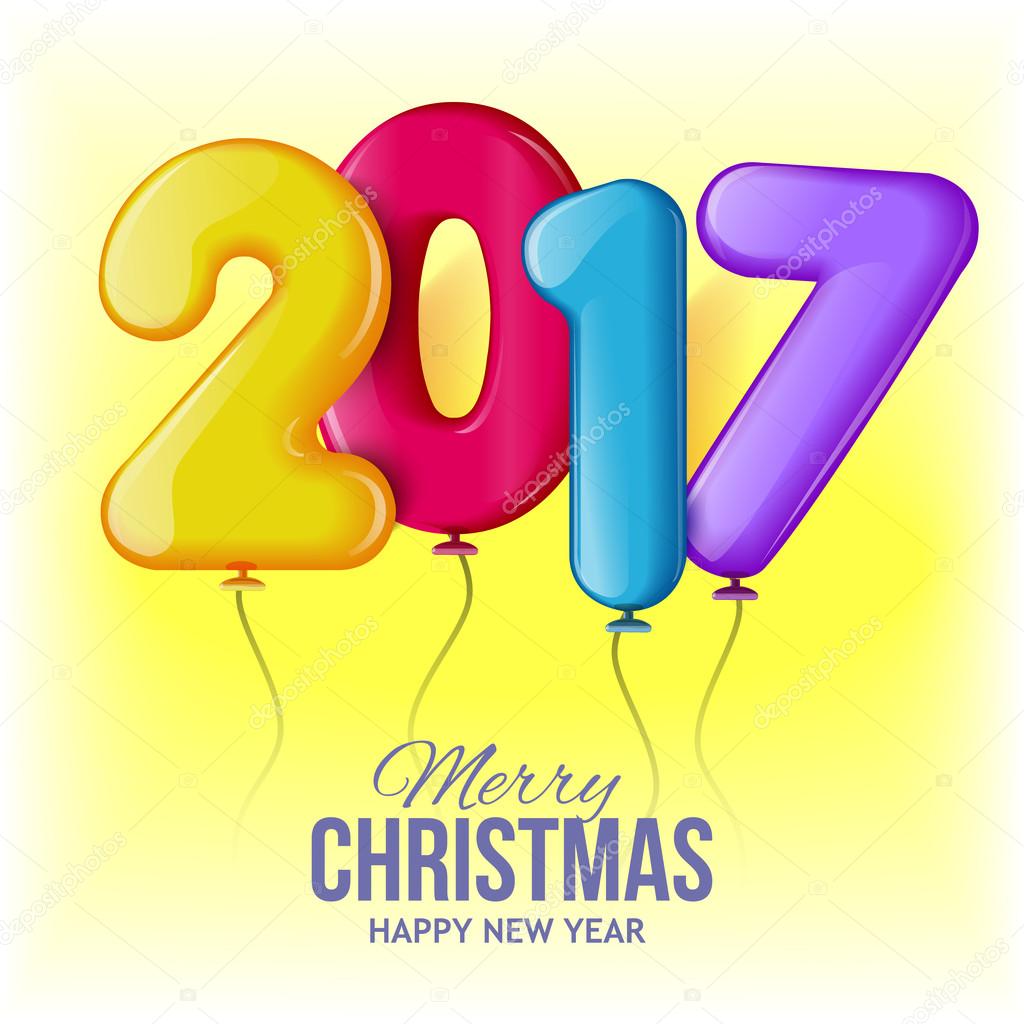 Buon Natale e felice anno nuovo 2017 sfondo illustrazione Cartolina d auguri brillante e colorato poster banner disegno dell invito con i numeri e