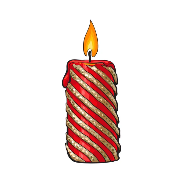 Vela de Navidad de color rojo y oro ardiente — Vector de stock