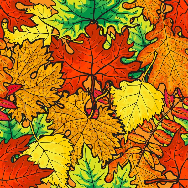 Bright and colorful autumn leaves seamless pattern — Stock Vector
