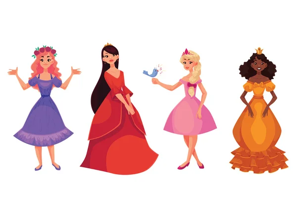 Cute collection of beautiful princesses — Stock Vector